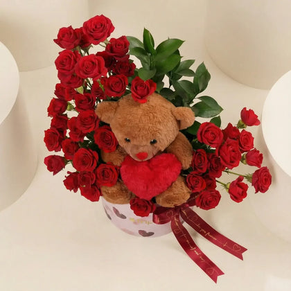 Romantic Valentine Surprise Box with Roses and Teddy