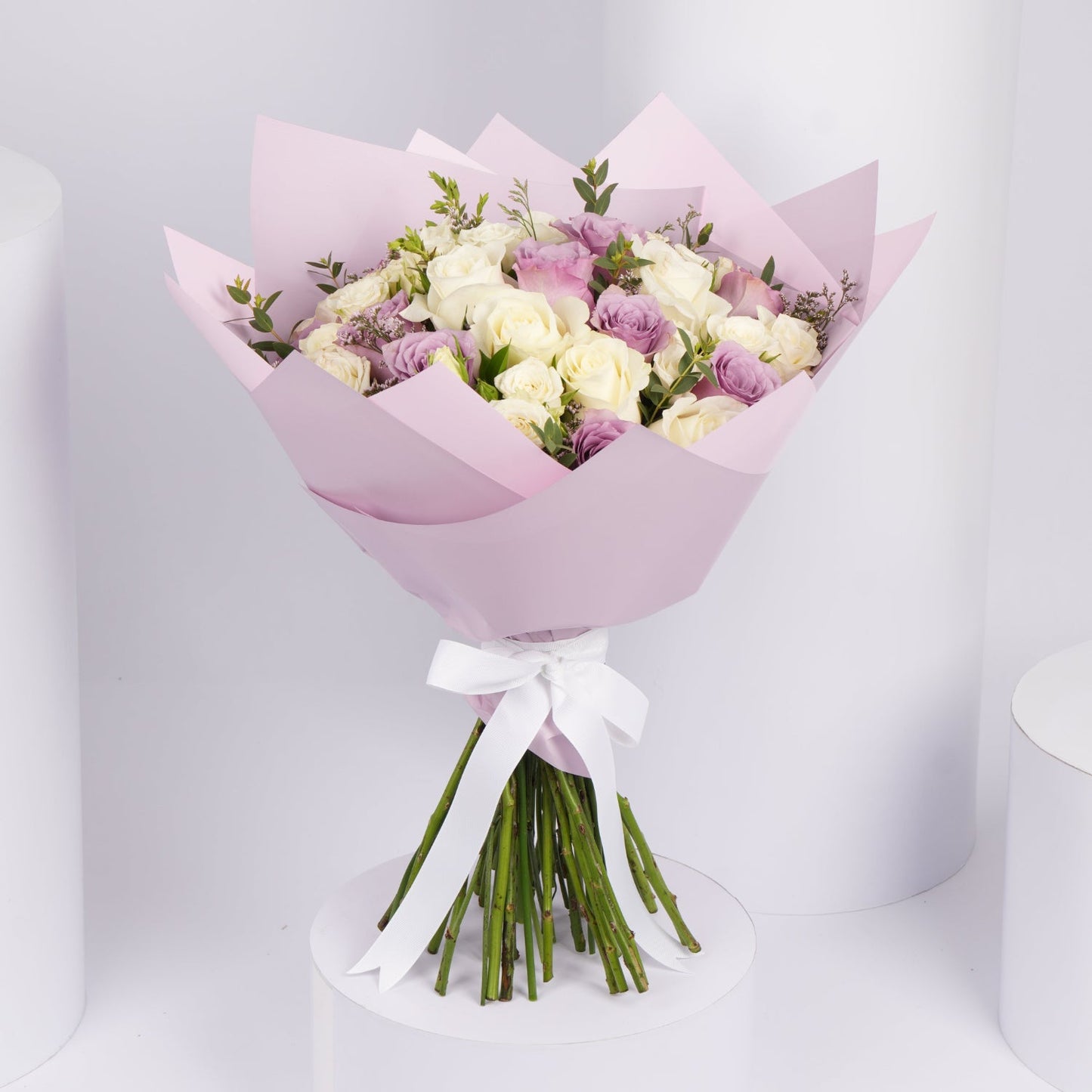 Exquisite Purple & White Rose Bouquet with Elegant Pink Accents