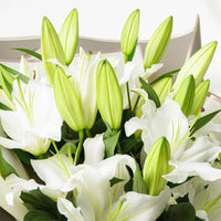 Elegant White Lily Bouquet with Black and White Wrap