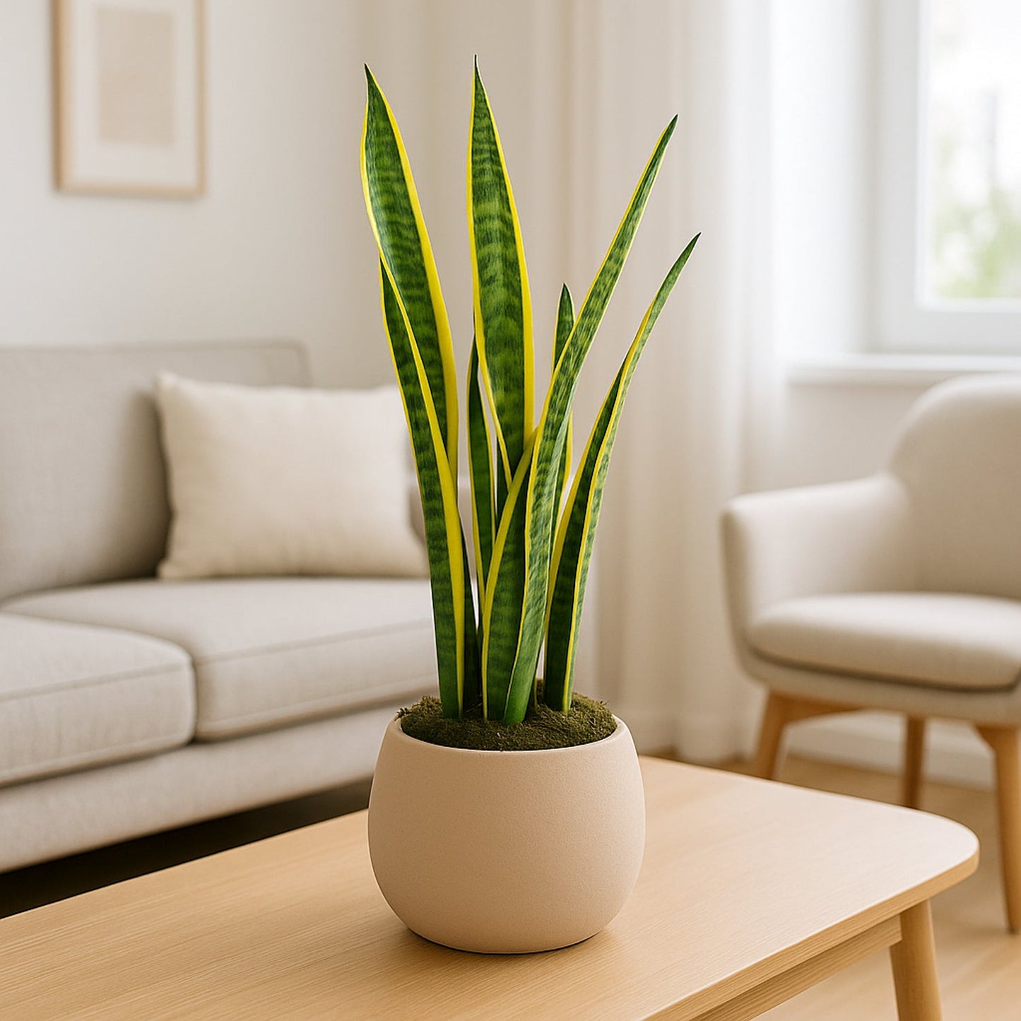 Elegant Beige Harmony Snake Plant in Handmade Vase