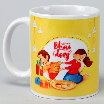 Bhai Dooj Special Ceramic Mug with Festive Print - Perfect Gift for Siblings