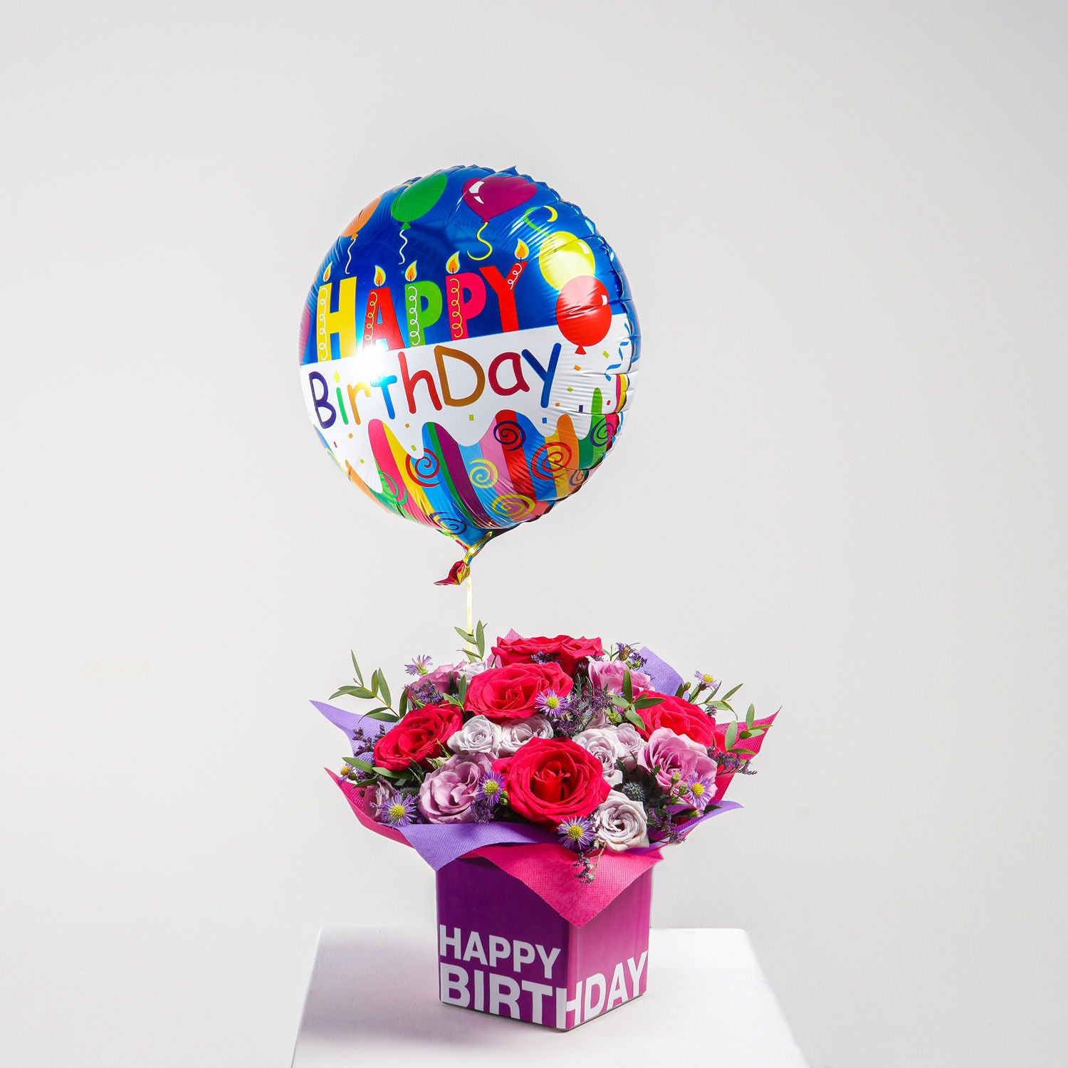 Birthday Flower Arrangement with Balloon