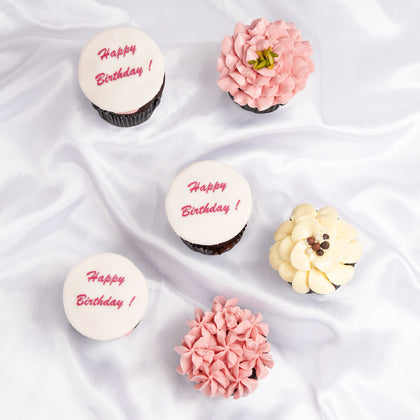 Delightful Birthday Flower Cupcakes - Set of 6 Chocolate Treats