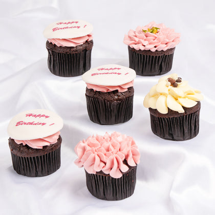 Delightful Birthday Flower Cupcakes - Set of 6 Chocolate Treats
