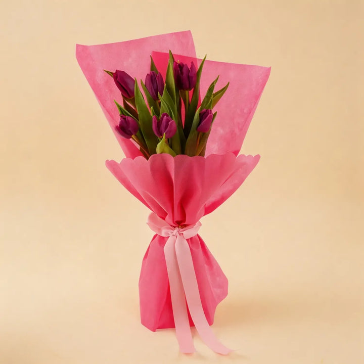 Elegant Pink Tulip Bouquet with Deluxe Wrap