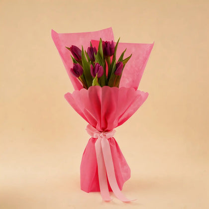 Elegant Pink Tulip Bouquet with Deluxe Wrap