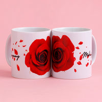 Blooming Love Personalized Ceramic Mug Set - Perfect Gift for Couples