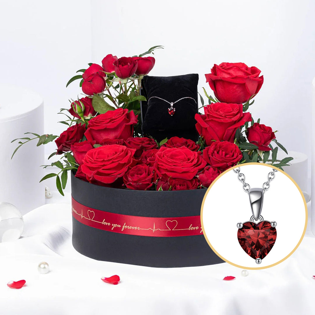 أزهار العاطفة | مجموعة قلادة القلب المتوهج الفضية