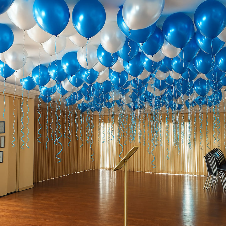 Blue And Silver Helium Balloon Decor