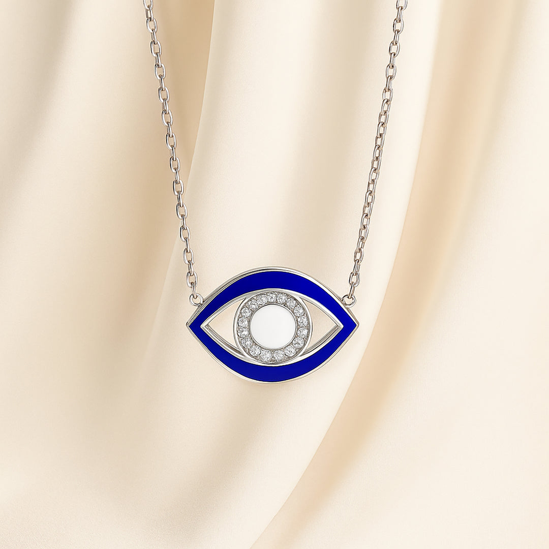 Elegant Blue Eye Guardian Necklace Set with Luxurious Purple Roses Arrangement