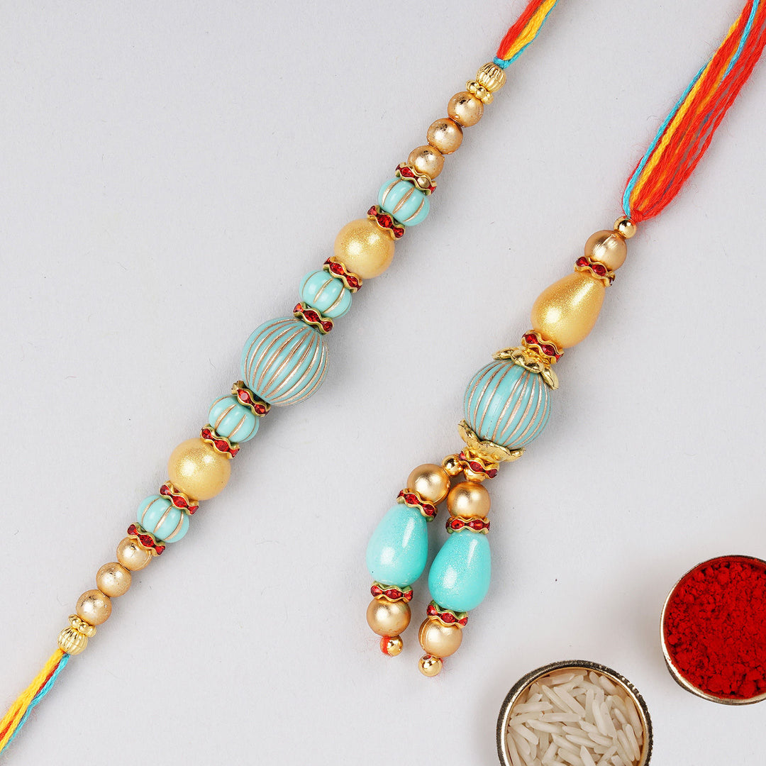 مجموعة راخي بلو ستون بهايا بهابهي مع علبة جلاب جامون من هالدرام