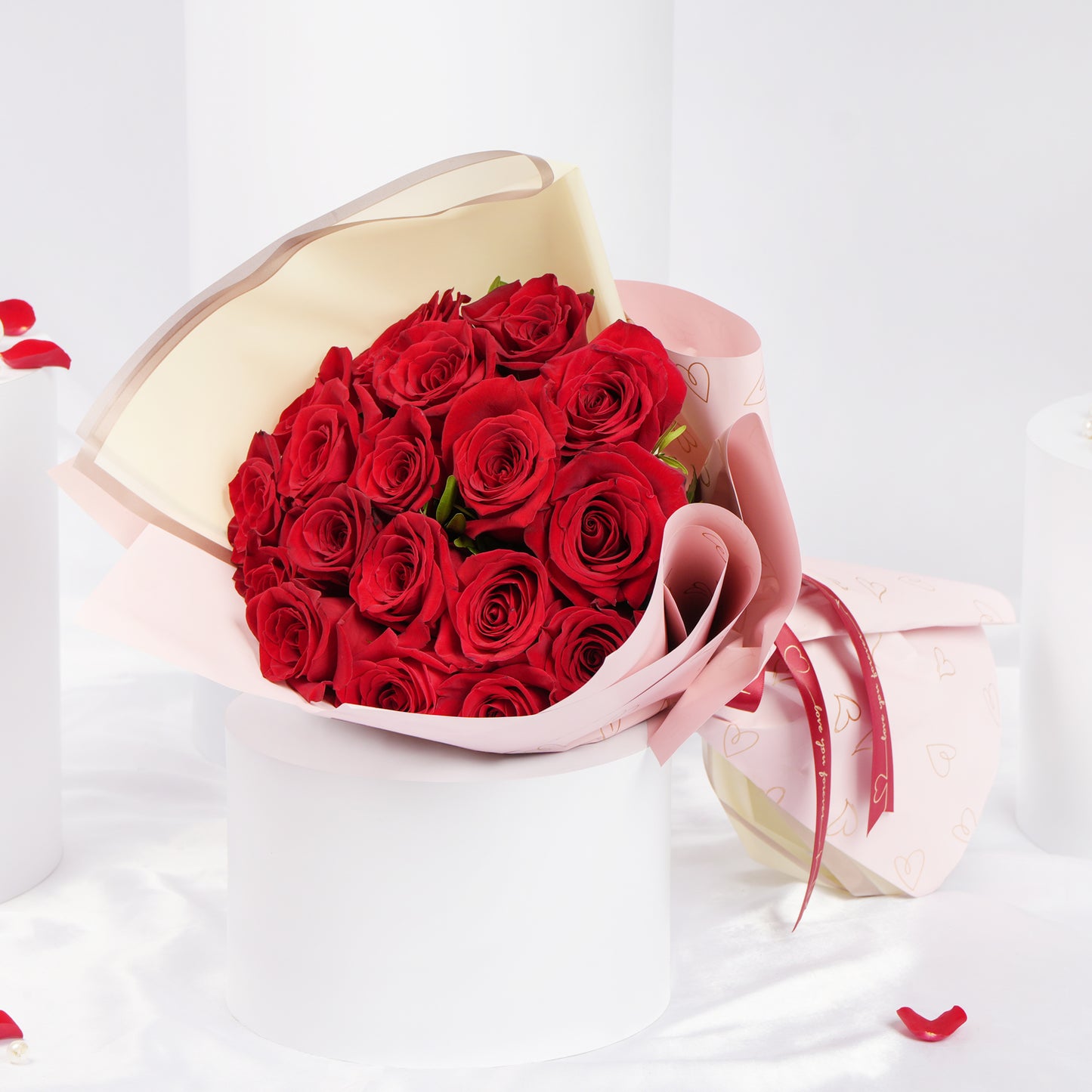 Blush Of Passion: Elegant 18 Red Roses Bouquet