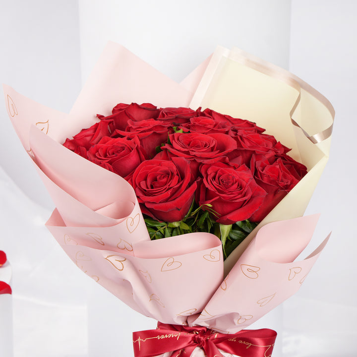 Blush Of Passion: Elegant 18 Red Roses Bouquet