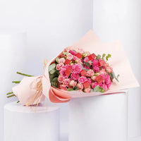Blushing Pink Spray Rose Bouquet with Gourmet Chocolates