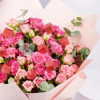 Blushing Pink Spray Rose Bouquet with Gourmet Chocolates