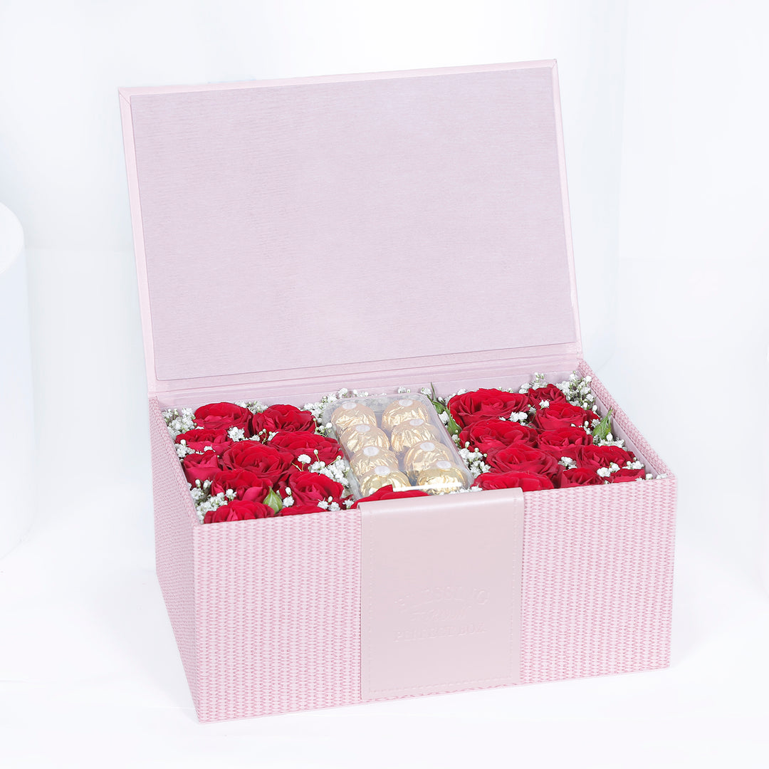 Luxurious Gift Box of Ferrero Rocher Chocolates and Elegant Blooms