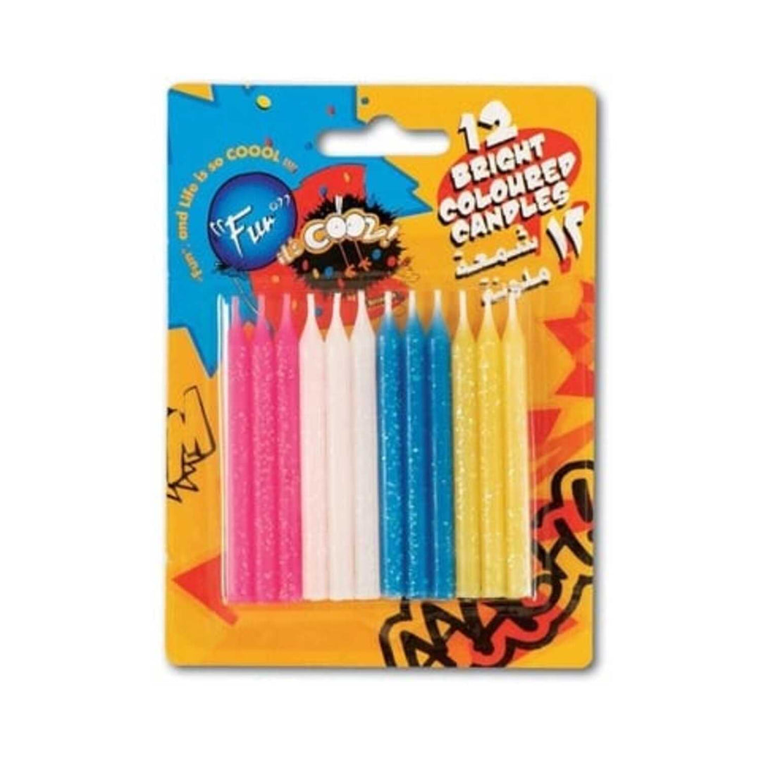 شموع عيد ميلاد لامعة بألوان زاهية - طقم من ١٢