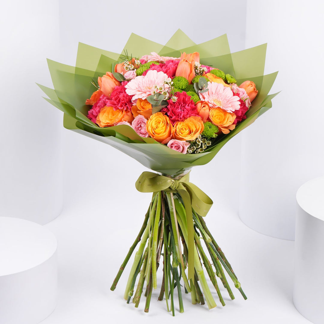 Vibrant Mixed Color Roses Hand Bouquet - Perfect Gift for Any Occasion
