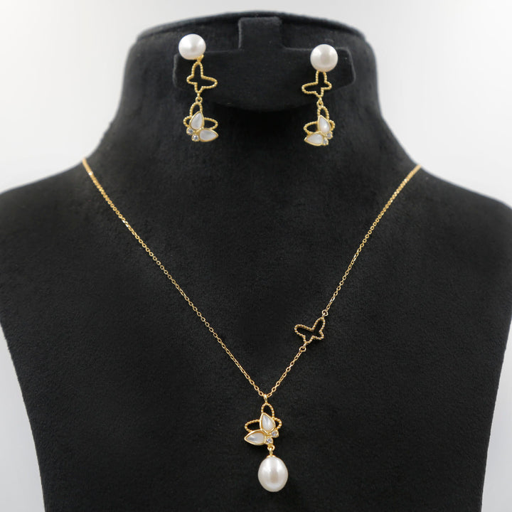 Elegant Butterfly Gold Plated Sterling Silver Jewelry Set with Pearls by Glitter
