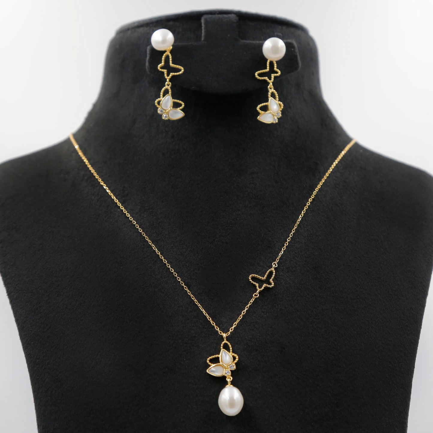 Elegant Butterfly Gold Plated Sterling Silver Jewelry Set with Pearls by Glitter