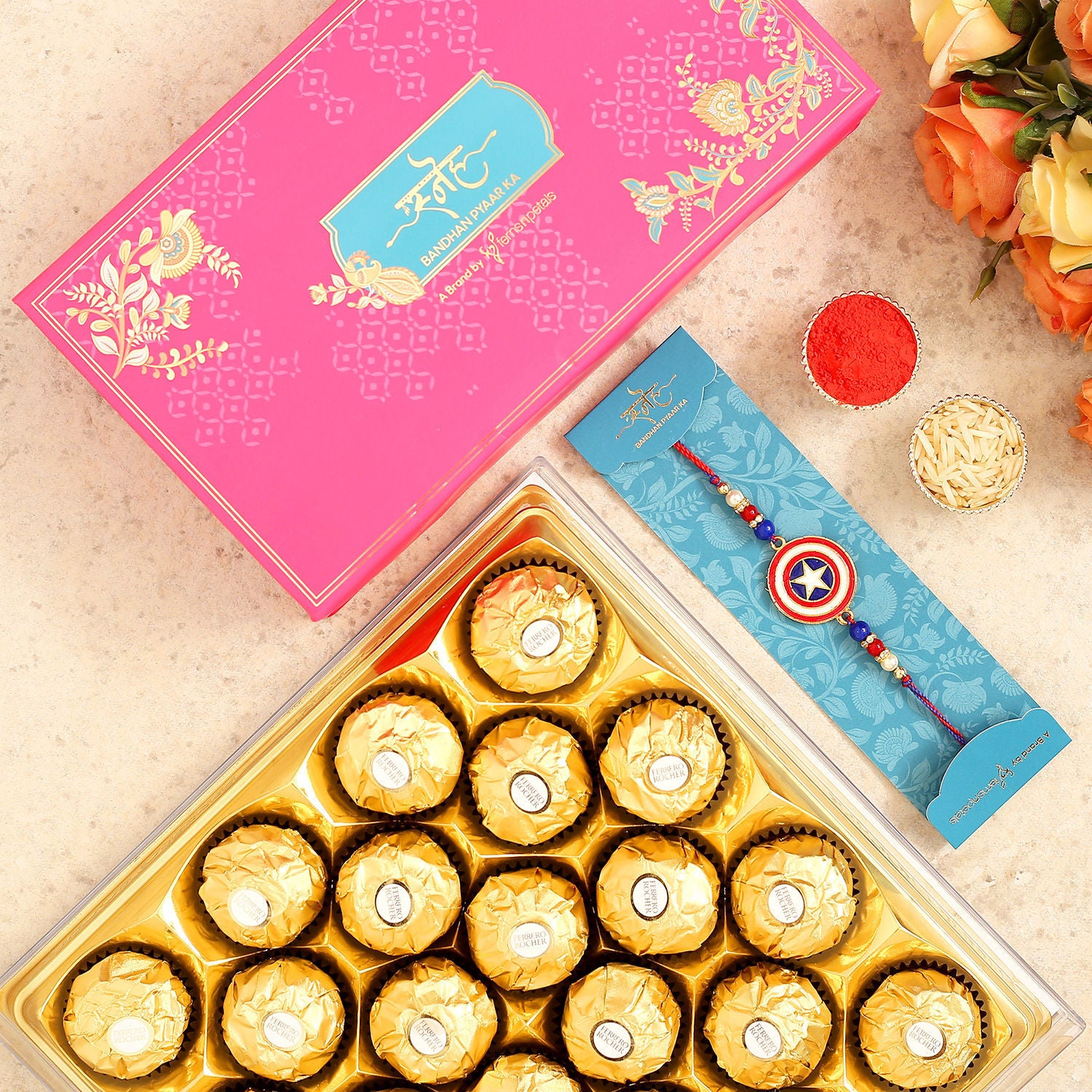 Captain America Kids Rakhi And 16 Pcs Ferrero Rocher