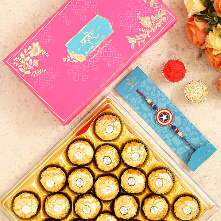 Captain America Kids Rakhi And 16 Pcs Ferrero Rocher