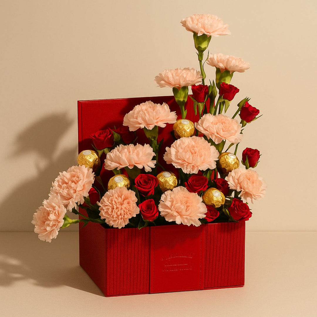 Elegant Carnation and Rose Chocolate Gift Box