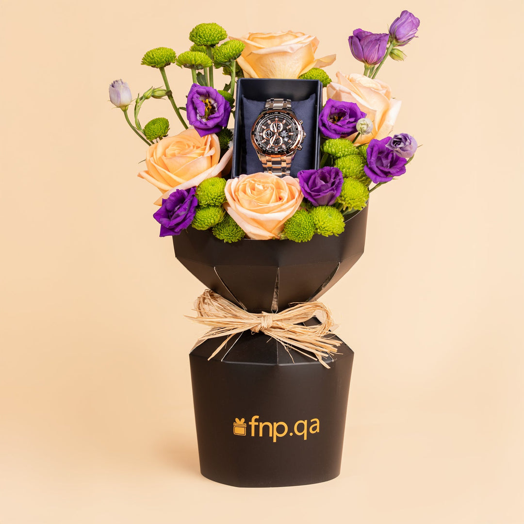 ساعة كاسيو إيديفيس للرجال مع تنسيق زهور أنيق