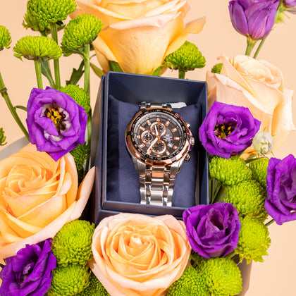 CASIO Chrono Edge Dual Tone Watch for Men With Fnp Flower Sleeve