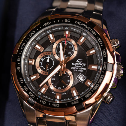 CASIO Chrono Edge Dual Tone Watch for Men With Fnp Flower Sleeve