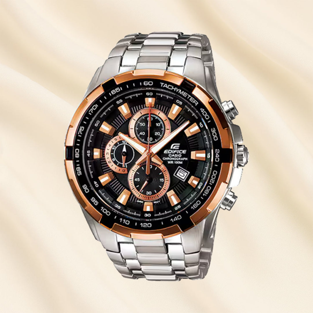 ساعة كاسيو إيدفيس أنالوج للرجال - كرونوغراف من الفولاذ المقاوم للصدأ، مقاومة للماء حتى 100 متر