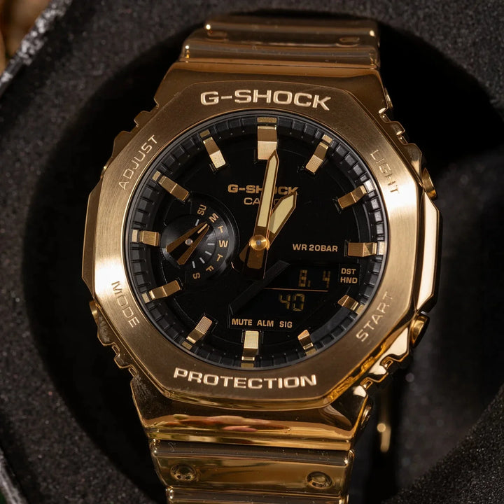 ساعة كاسيو جي-شوك معدنية براقة للرجال مع علبة هدايا ورود فاخرة