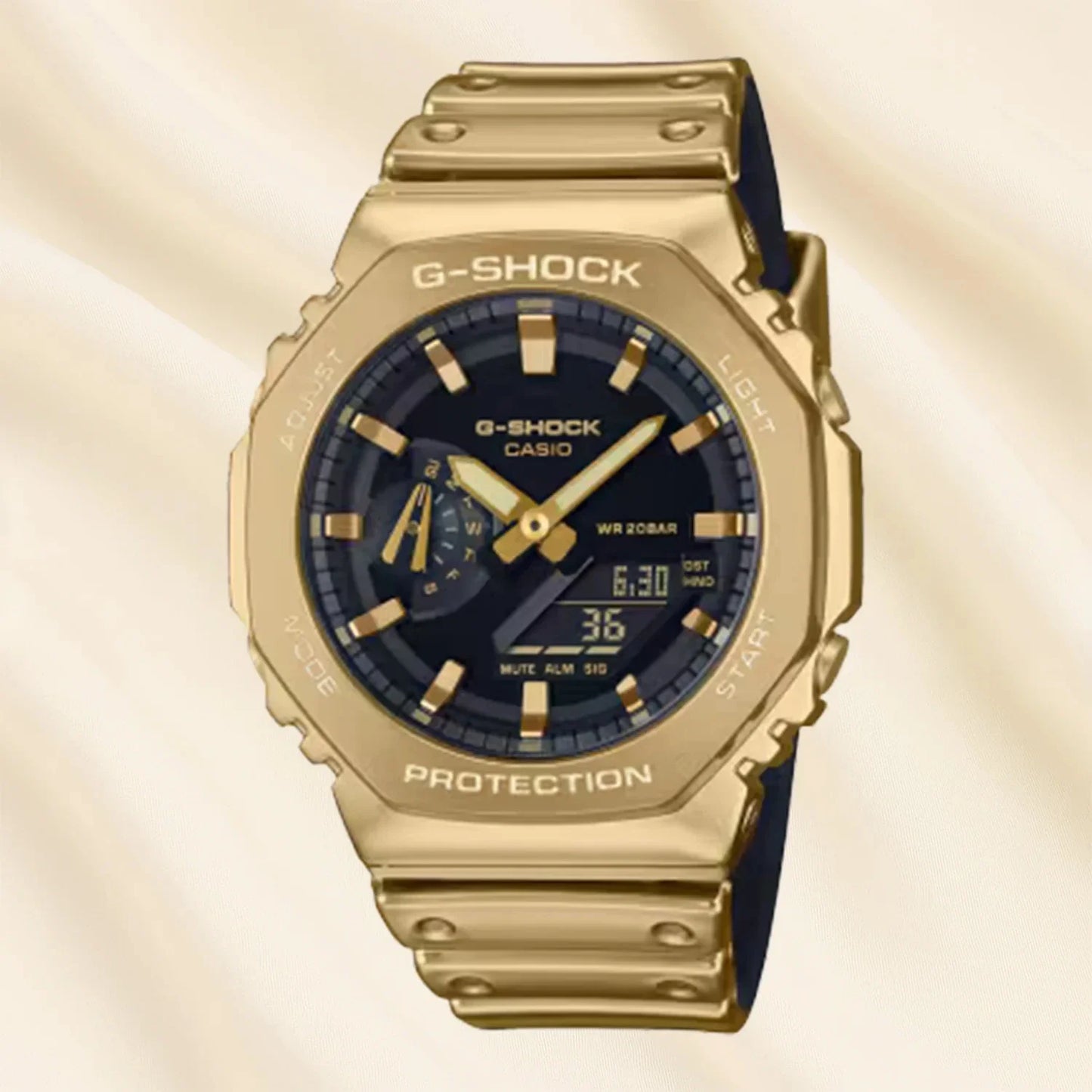 ساعة كاسيو جي-شوك معدنية براقة للرجال مع علبة هدايا ورود فاخرة