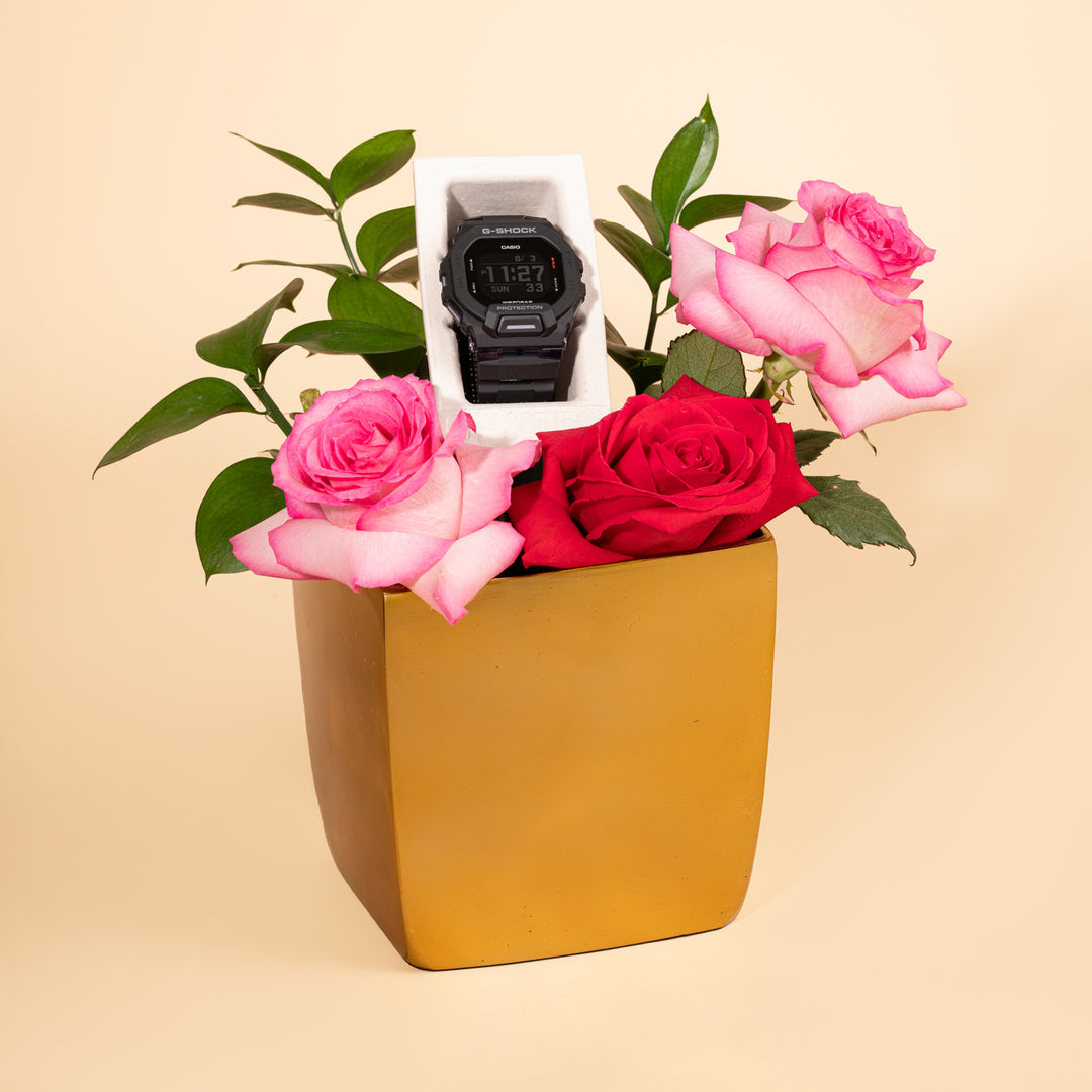 CASIO G-SHOCK GBD 200 Men's Sports Watch with Elegant Floral Arrangement