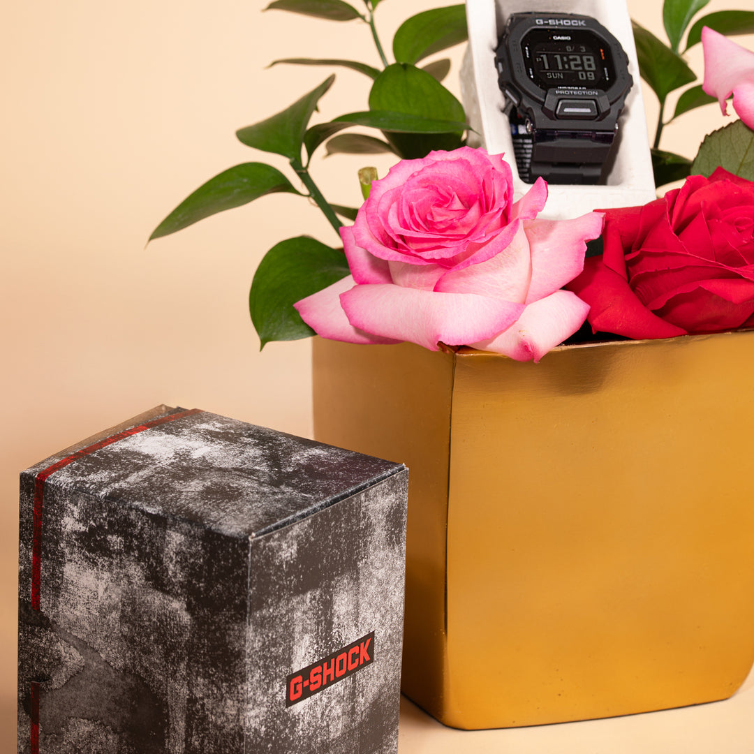 CASIO G-SHOCK GBD 200 Men's Sports Watch with Elegant Floral Arrangement