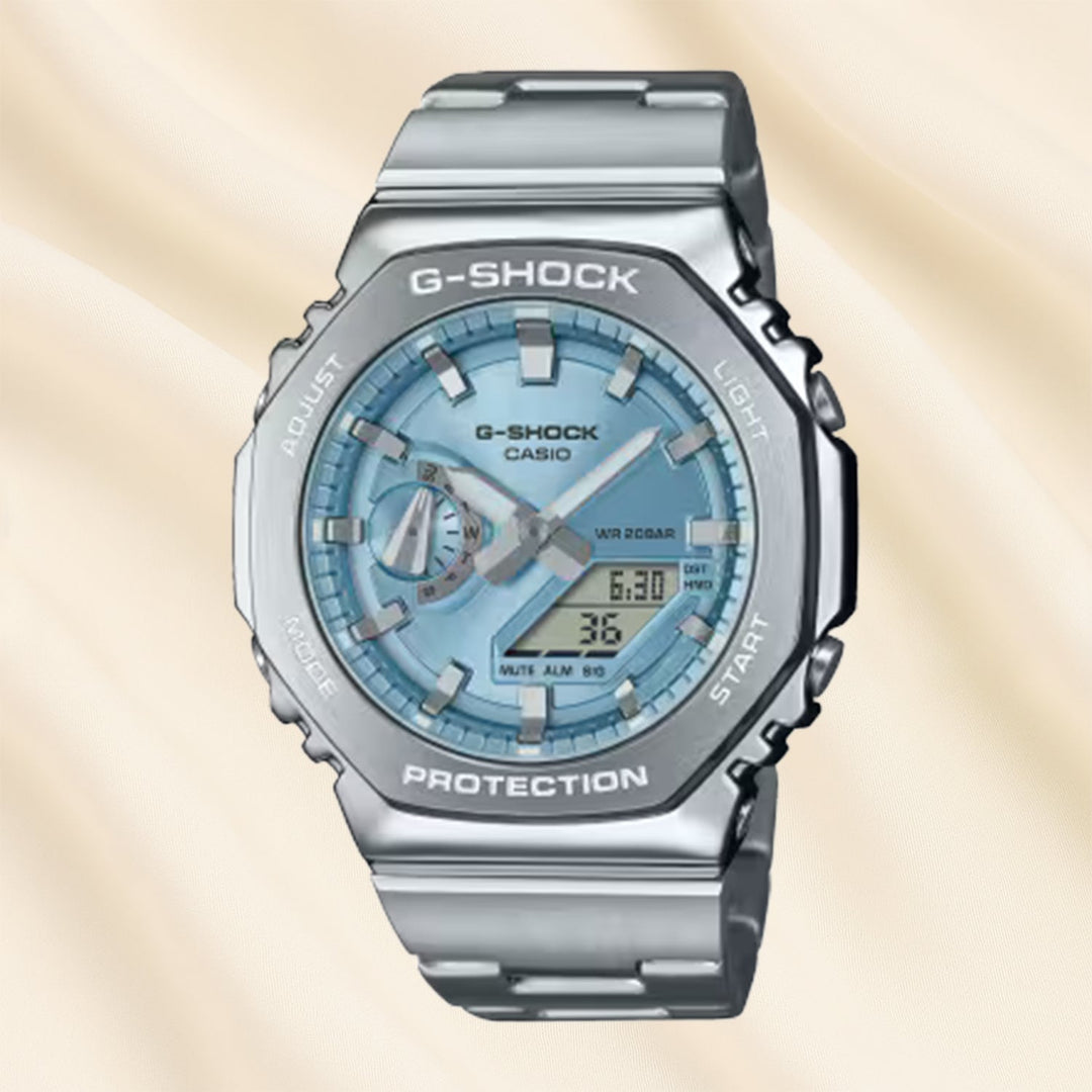 ساعة كاسيو جي-ستيل 2100 للرجال من الفولاذ المقاوم للصدأ