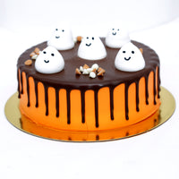 Spooky Halloween Chocolate Cake with Ghost Toppers