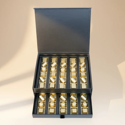 Opera Patisserie Chocolate Delight Duo Box with Elegant White Floral Arrangement