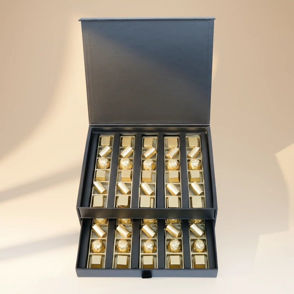 Opera Patisserie Chocolate Delight Duo Box with Elegant White Floral Arrangement