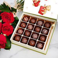 Chocolates and Hand Tied Red Rose Bouquet