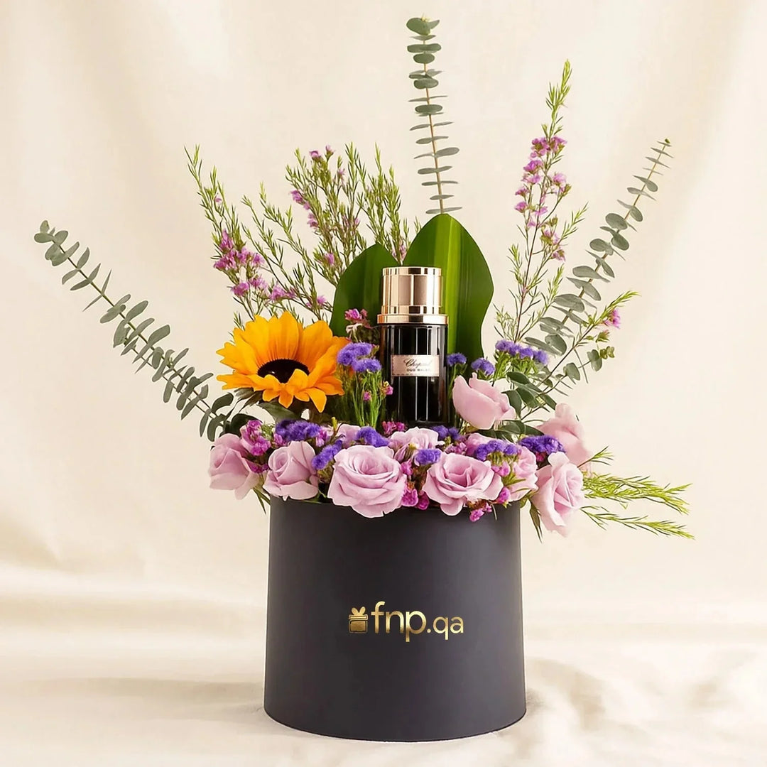Chopard Oud Perfume with Elegant Floral Box Arrangement