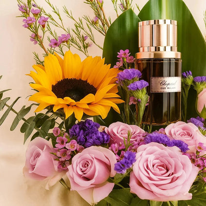 Chopard Oud Perfume with Elegant Floral Box Arrangement