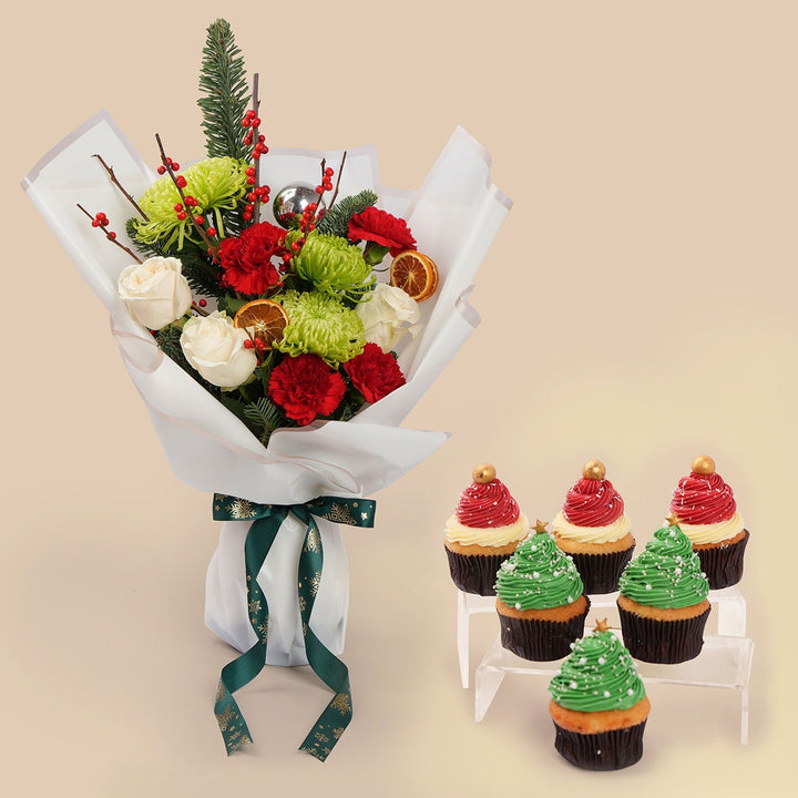Christmas Cupcake and Floral Gift Combo