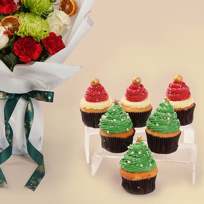 Christmas Cupcake and Floral Gift Combo