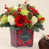 Christmas Flower Box with Chocolate Yule Log Cake Gift Set