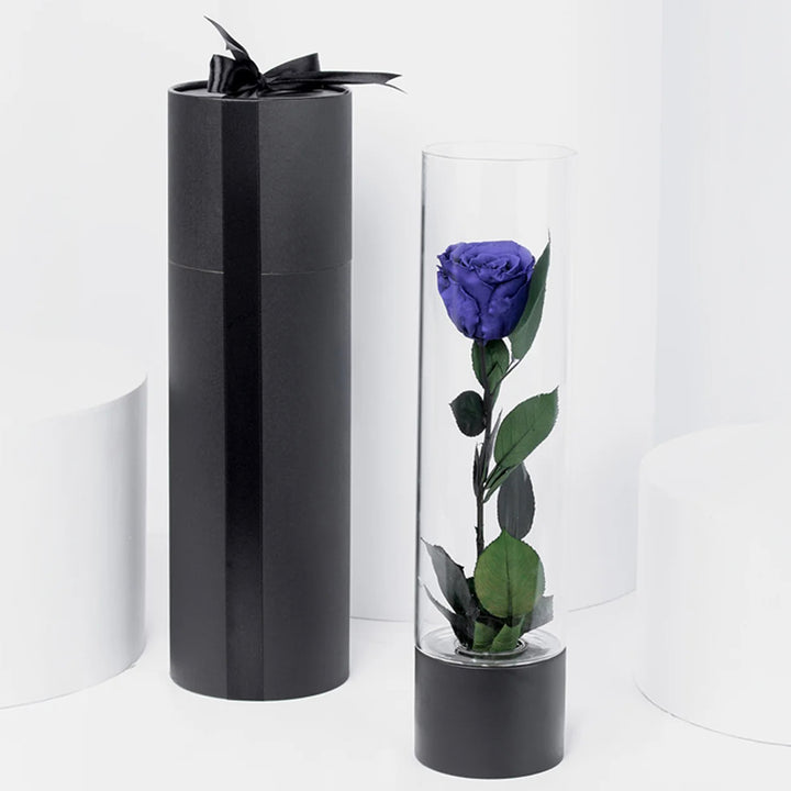 Exquisite Royal Blue Forever Rose in Elegant Glass Vase - Perfect Gift for Any Occasion
