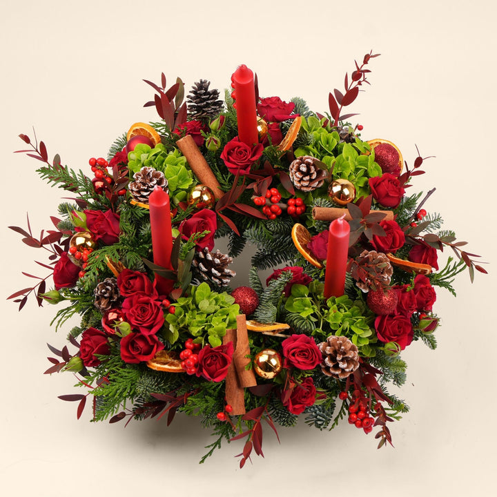 Classic Red Rose Christmas Door Wreath