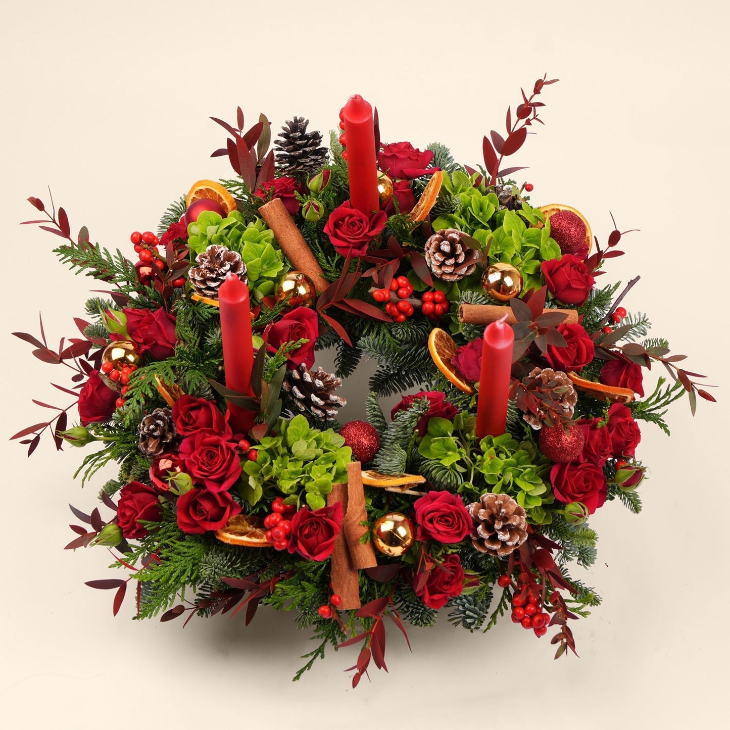 Classic Red Rose Christmas Door Wreath