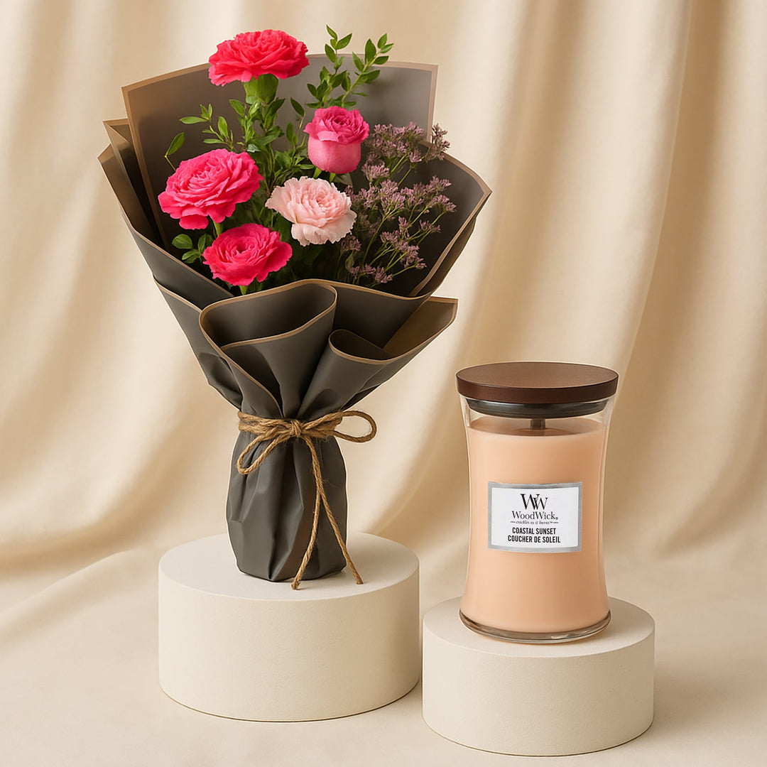 Coastal Sunset Large Hourglass – Warm Touch Hand Bouquet with Fragrant Elegance