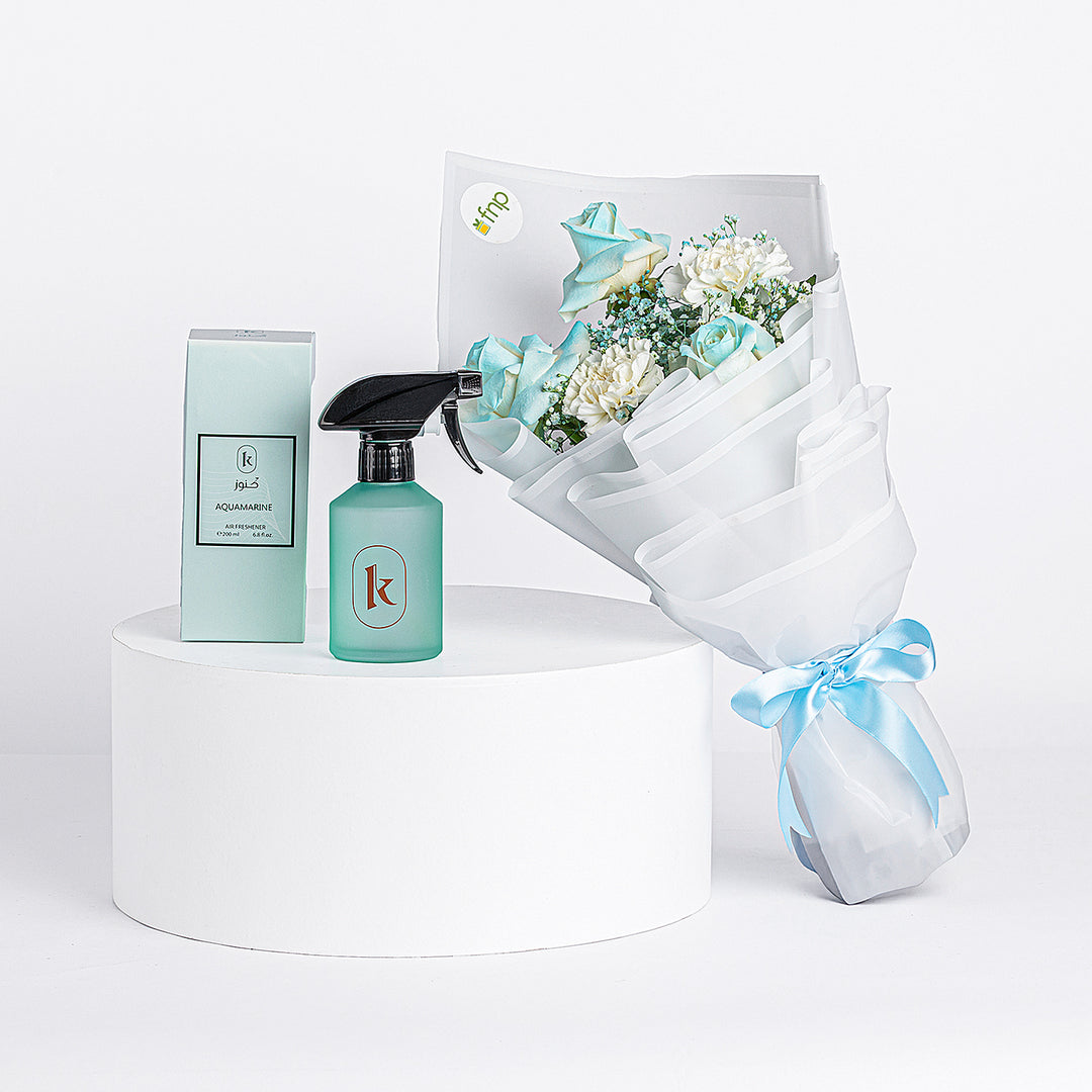 Elegant Blue & White Flower Bouquet with Kenooz Moon Stone Air Freshener